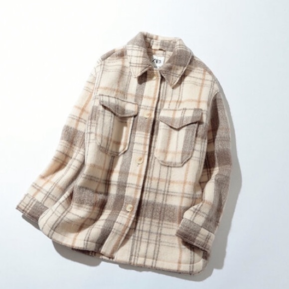 Zara Neutral Plaid Shacket - Picture 3 of 4